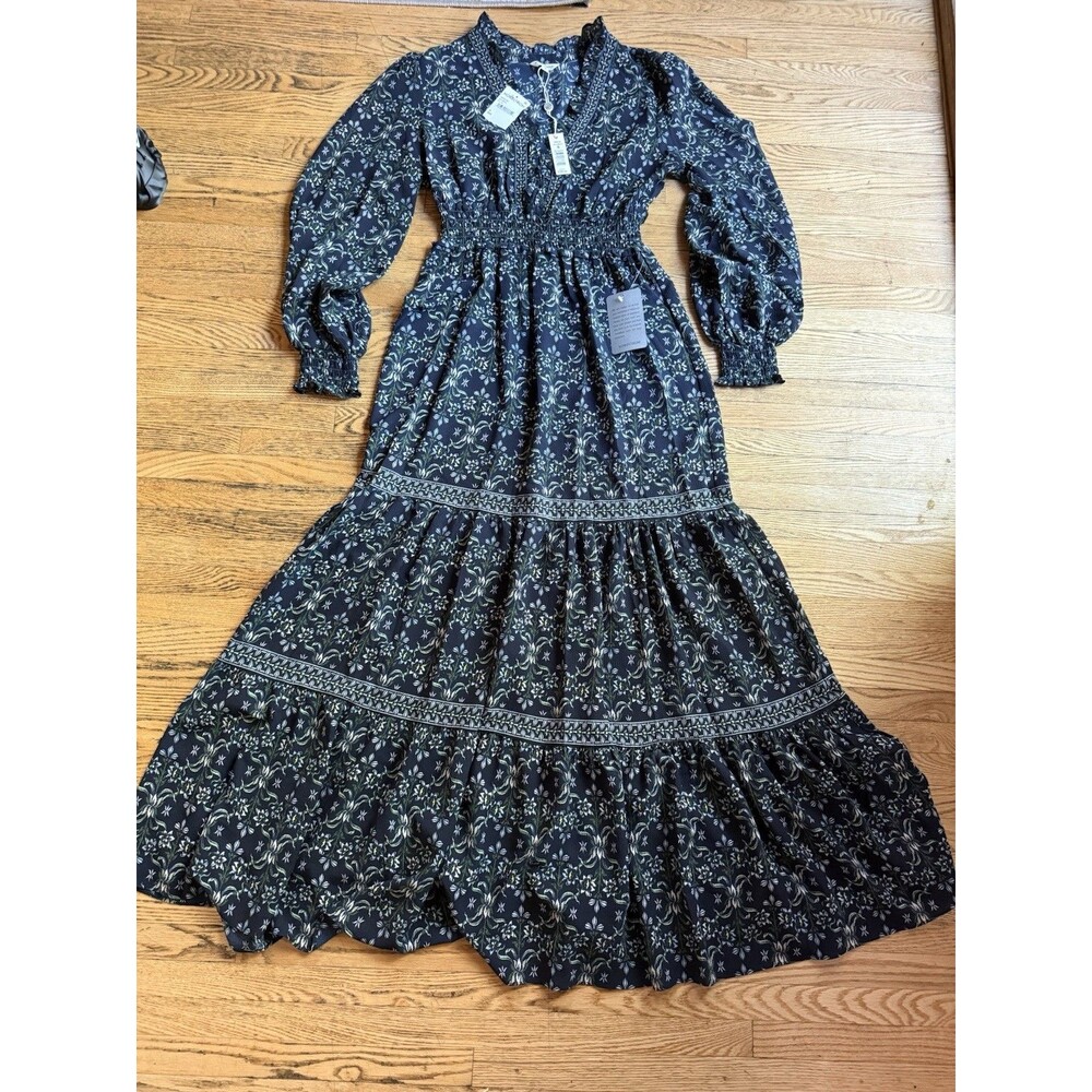 Max Studio London Maxi Dress Size Small Prairie Cottage Navy Floral Trad Wife